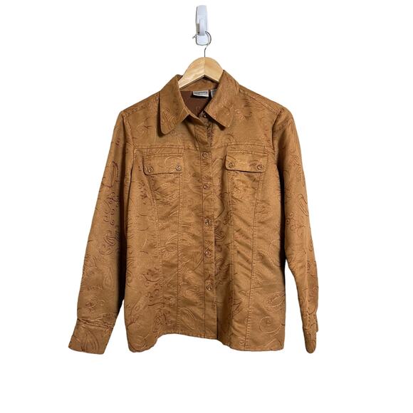 Chico’s Women’s Brown Paisley Embroidered Button Down Shacket Size 1 (M) Casual - Picture 1 of 7